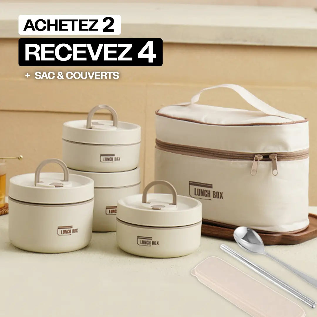 [ACHETEZ 2, RECEVEZ 4] Kit LunchBox Isotherme en Inox + Cadeau : Sac & Couverts