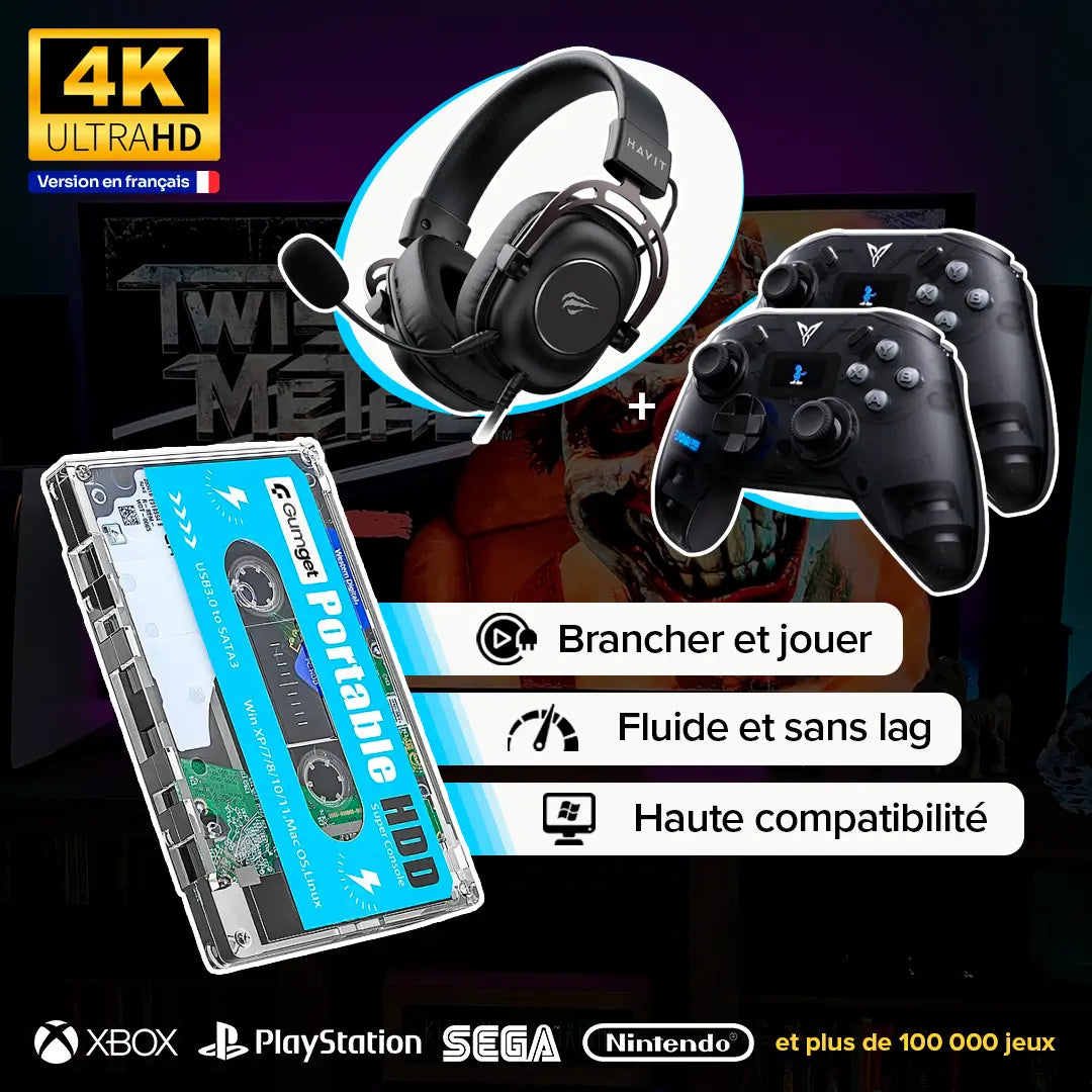 RetroPlay™ Super Console Portable avec 100 000 Jeux + CADEAUX LIMITÉS : 2 Manettes Apex et Casque Havit