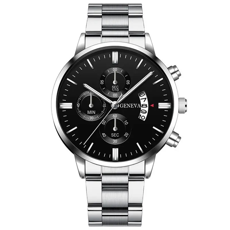 Montre Homme Luxe Geneva - Quartz en Acier Inoxydable Argenté